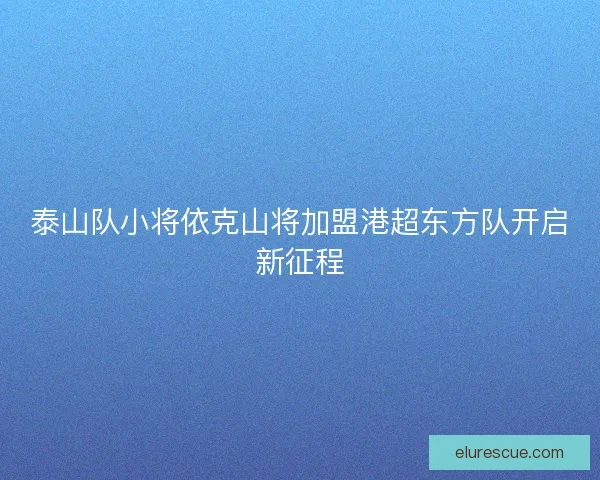泰山队小将依克山将加盟港超东方队开启新征程